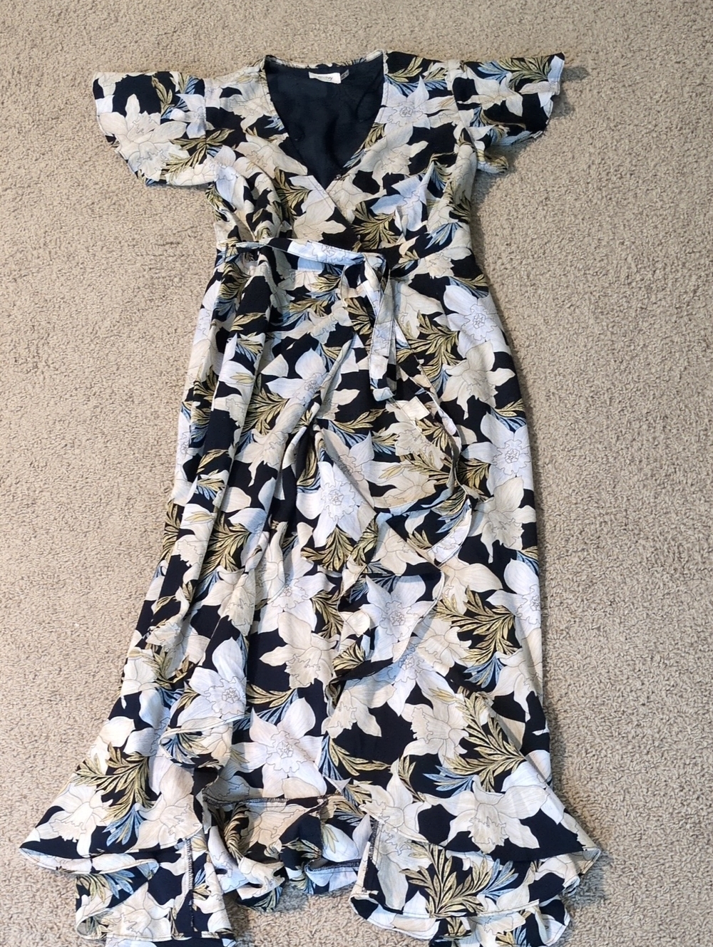 Bluivy Floral Wrap Maxi Dress in Navy, White, and Gold